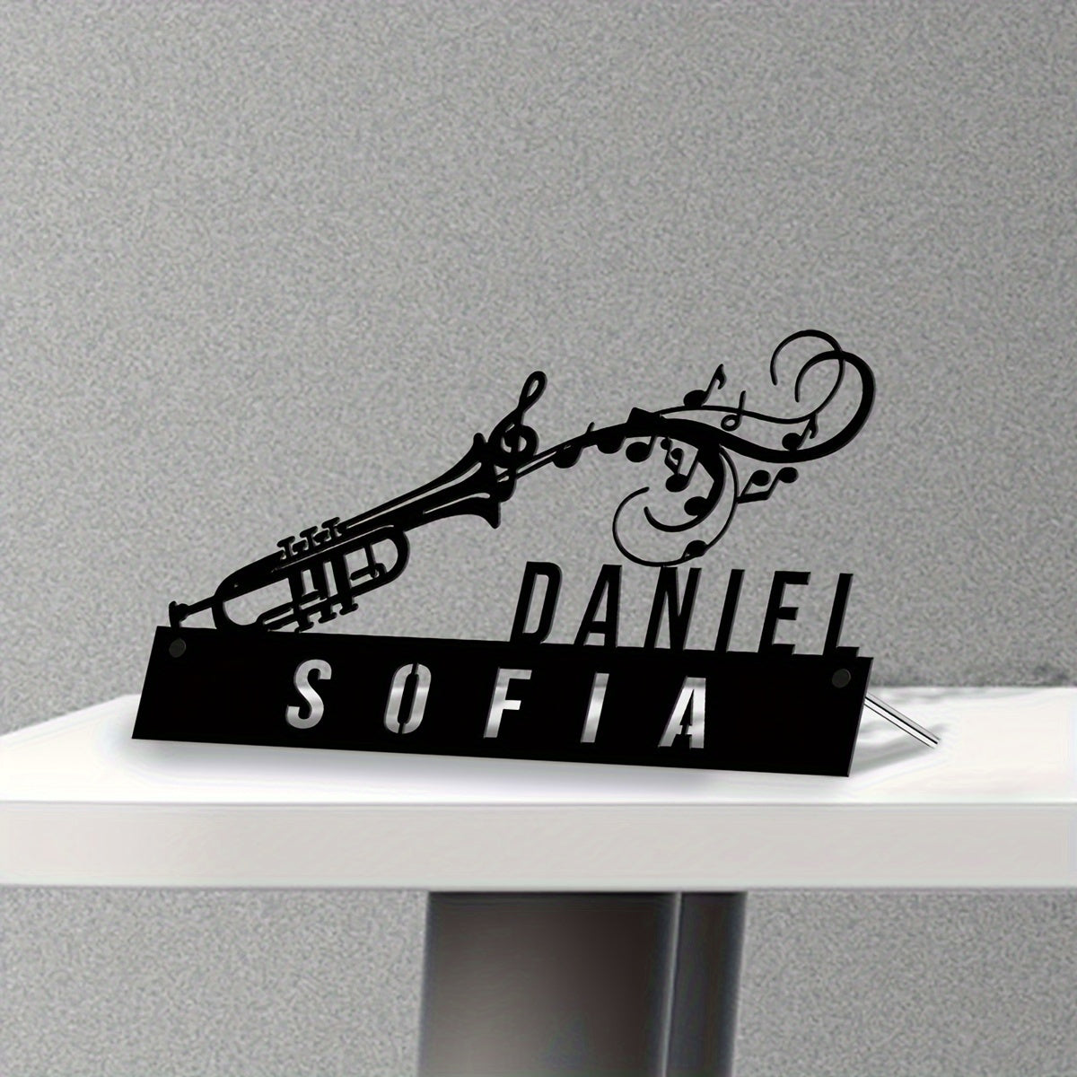 Custom Trumpet Player Desk Name Plate - Personalized Metal Instrument Sign for Office Decor, Versatile Home & Room Accent