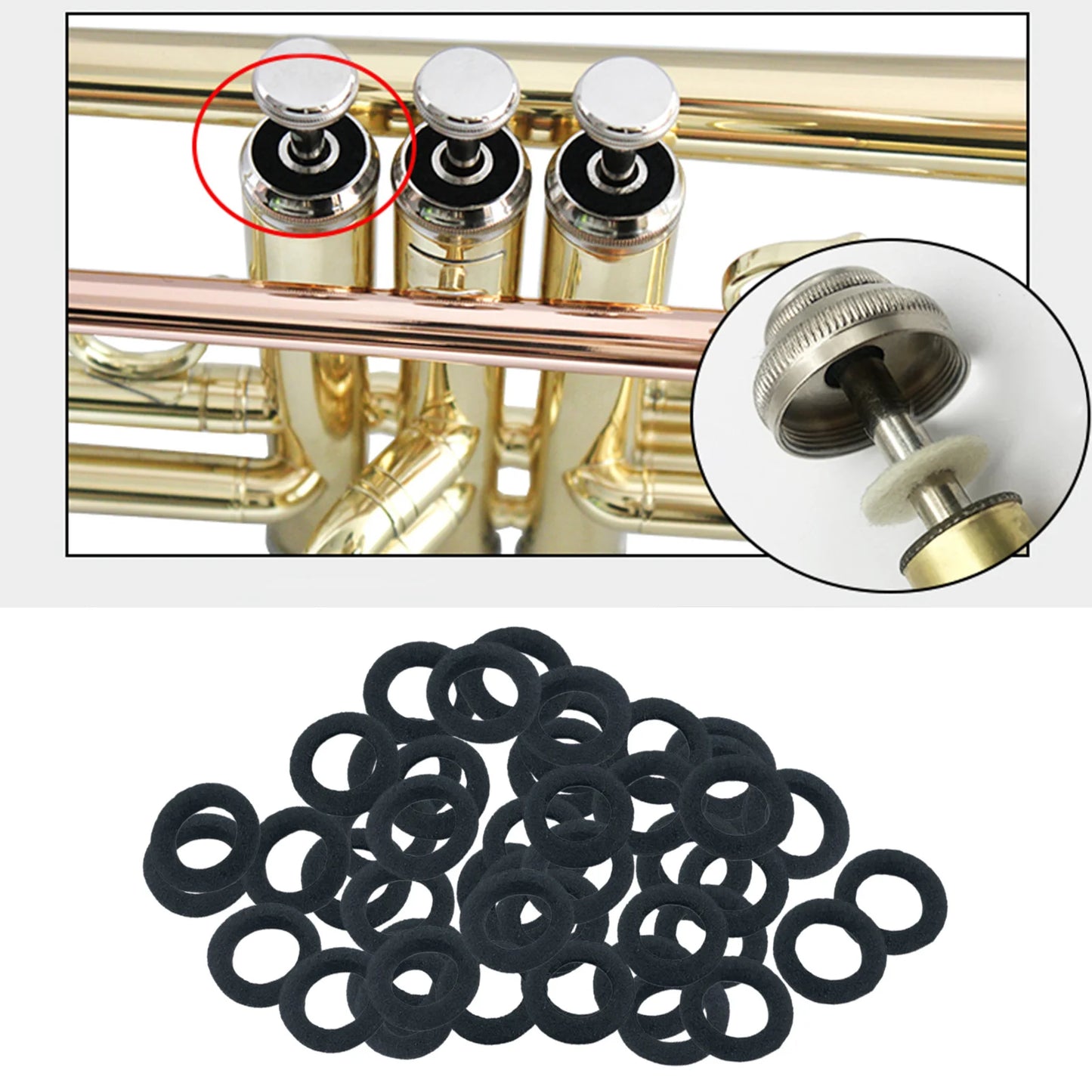 50pcs Cornet Trumpet Valve Felt Washers Pad Brass Instrument Parts Access Felt Washer Accessories Valve Felt Parts