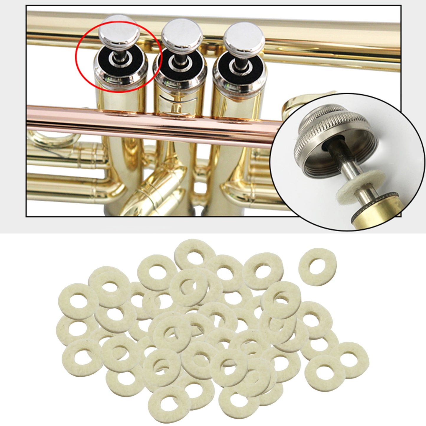 50pcs Cornet Trumpet Valve Felt Washers Pad Brass Instrument Parts Access Felt Washer Accessories Valve Felt Parts