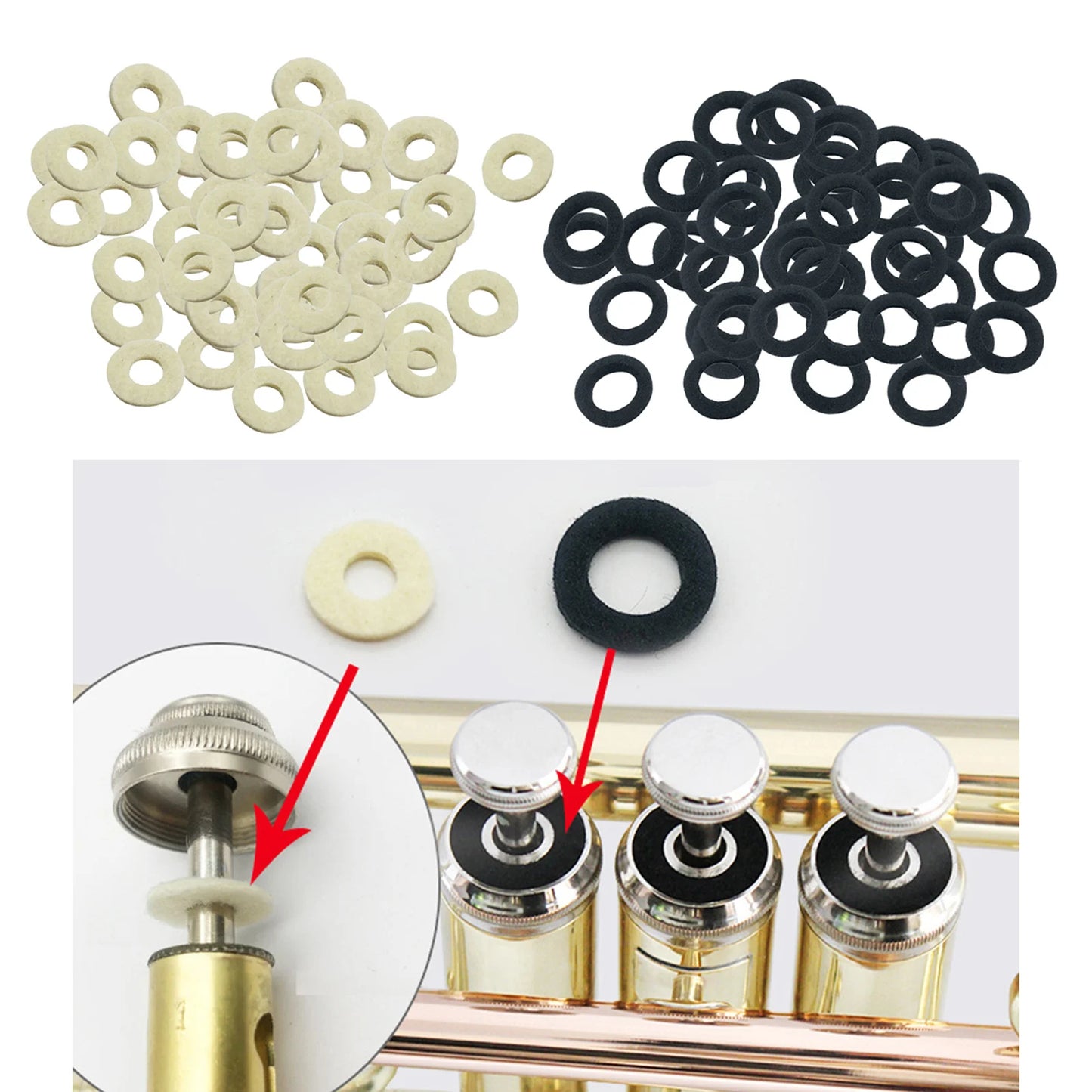 50pcs Cornet Trumpet Valve Felt Washers Pad Brass Instrument Parts Access Felt Washer Accessories Valve Felt Parts