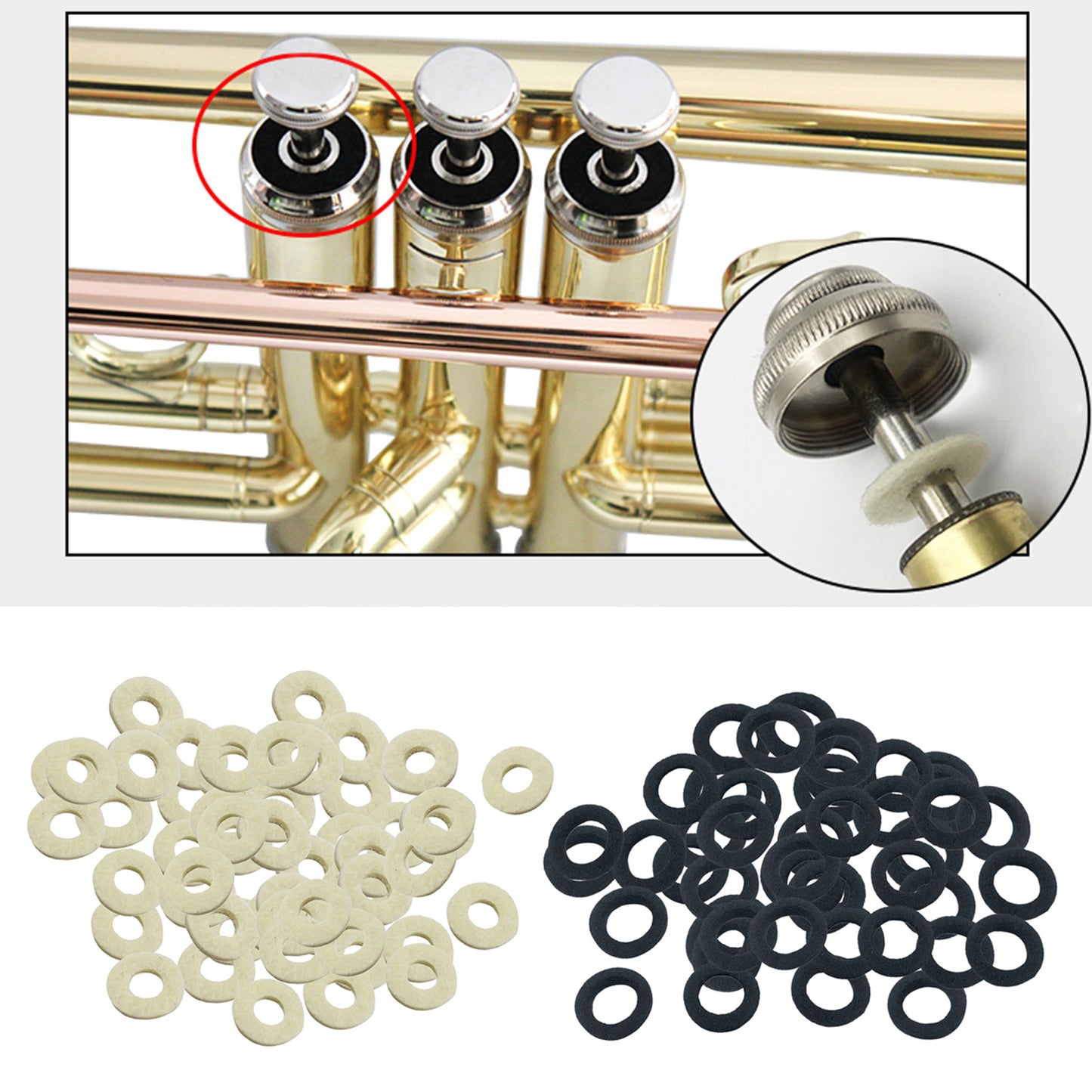 50pcs Cornet Trumpet Valve Felt Washers Pad Brass Instrument Parts Access Felt Washer Accessories Valve Felt Parts