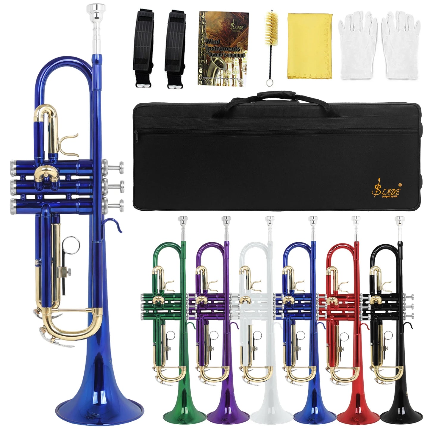 SLADE Bb Trumpet Brass body Gold-Plated B Flat Trumpet Professional Performance Brass Musical Instrument with Case Mouthpiece